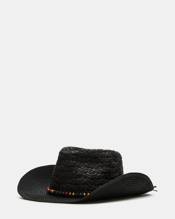 BEADED TRIM WESTERN HAT BLACK - Image 2