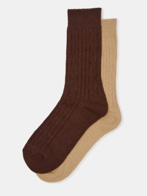 2 PACK CABLE TEXTURE BOOT SOCKS BROWN