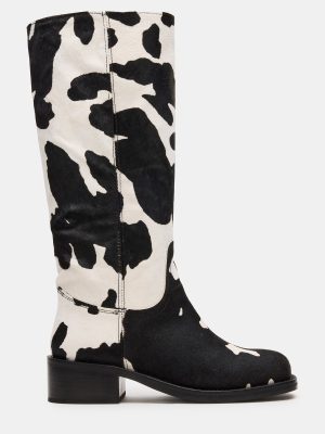 RIGGS BLACK COW PRINT WIDE CALF